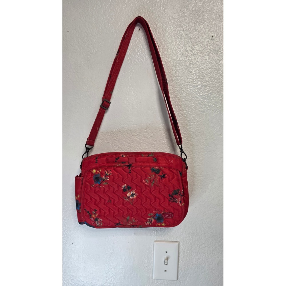 2fer Lug Crossbody Bag x 2 matching Womens Small Red Floral Excellent Condition
